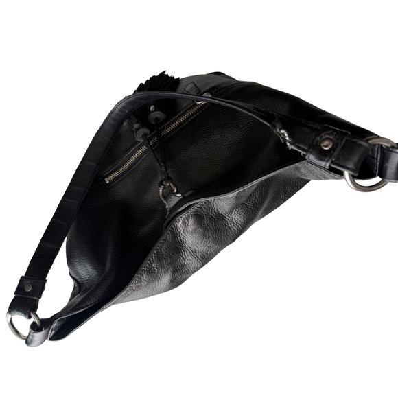 Frye Heidi Black Pebbled Leather Hobo Bag with Tassels - Picture 14 of 16